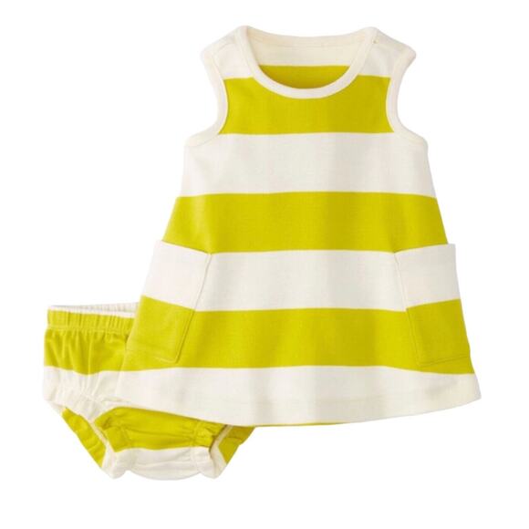 Hanna Andersson NWT Yellow / White Stripe Dress with Bloomers. Size 2 - Picture 1 of 4